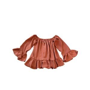 Peppermint Brown‎ Off Shoulder Blouse Top Size Small Ruffle Sleeve Flowy Light